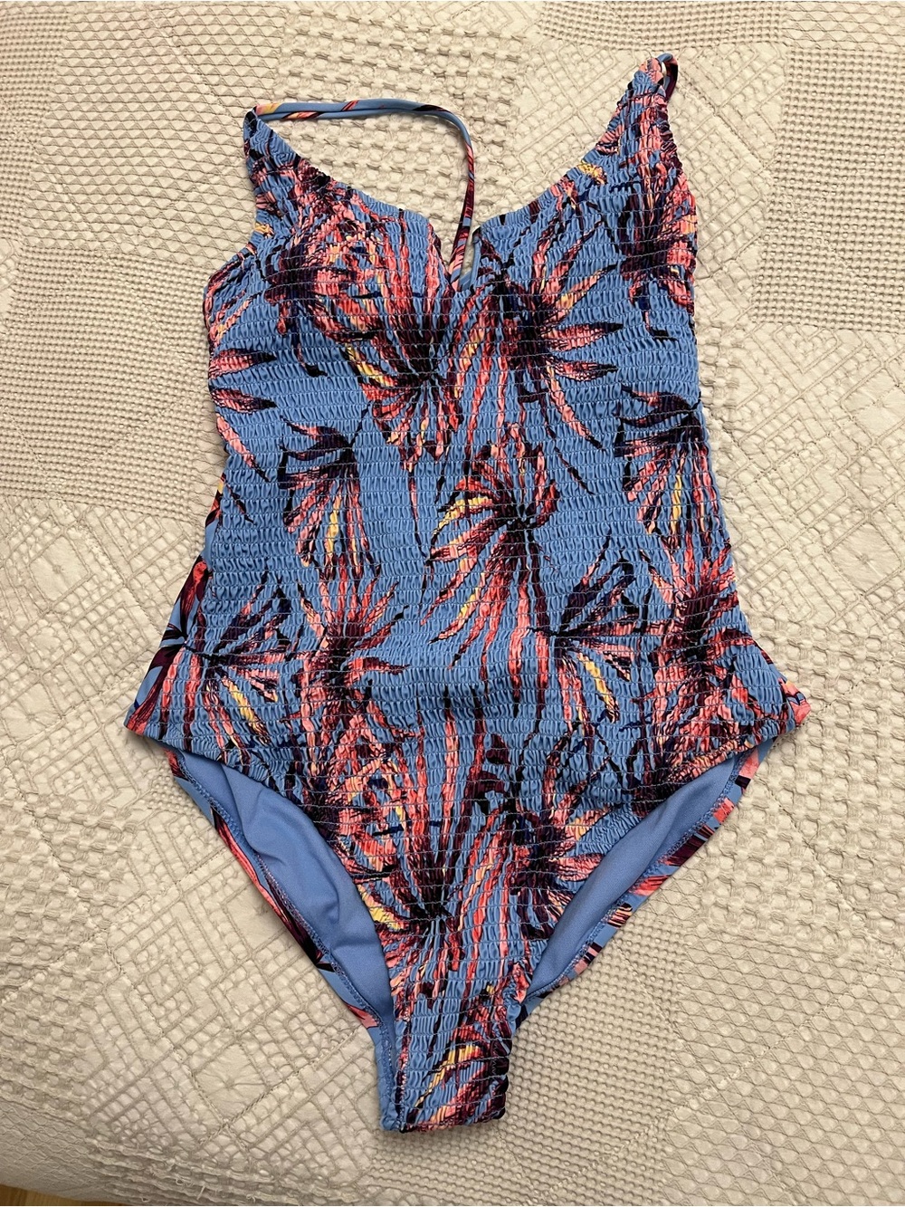 Jessica Simpson Blue Tropical Print One-Piece Swimsuit size 12